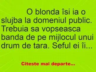 Banc: 
                    O blonda îsi ia o slujba la domeniul public. Trebuia sa…