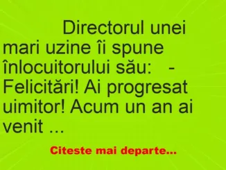 Banc: 
                    Directorul unei mari uzine îi spune înlocuitorului…