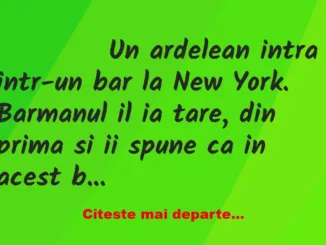 Banc: 
                    Un ardelean intra intr-un bar la New York….