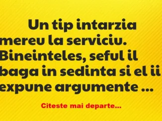 Banc: 
                    Un tip intarzia mereu la serviciu. Bineinteles,…