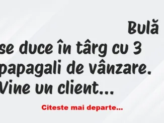 Banc: Bulă se duce în târg cu 3 papagali de vânzare. Vine un client și îi…
