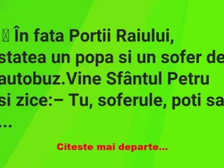 Banc: În fata Portii Raiului, statea un popa si un sofer de autobuz -…