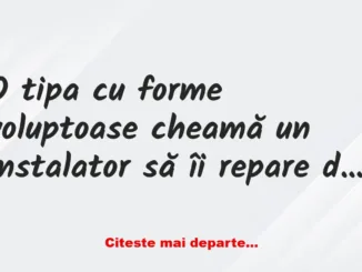 Banc: O tipă cu forme voluptoase cheamă un instalator să îi repare dusul….