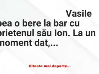 Banc: Vasile bea o bere la bar cu prietenul său Ion. La un moment dat, îşi…