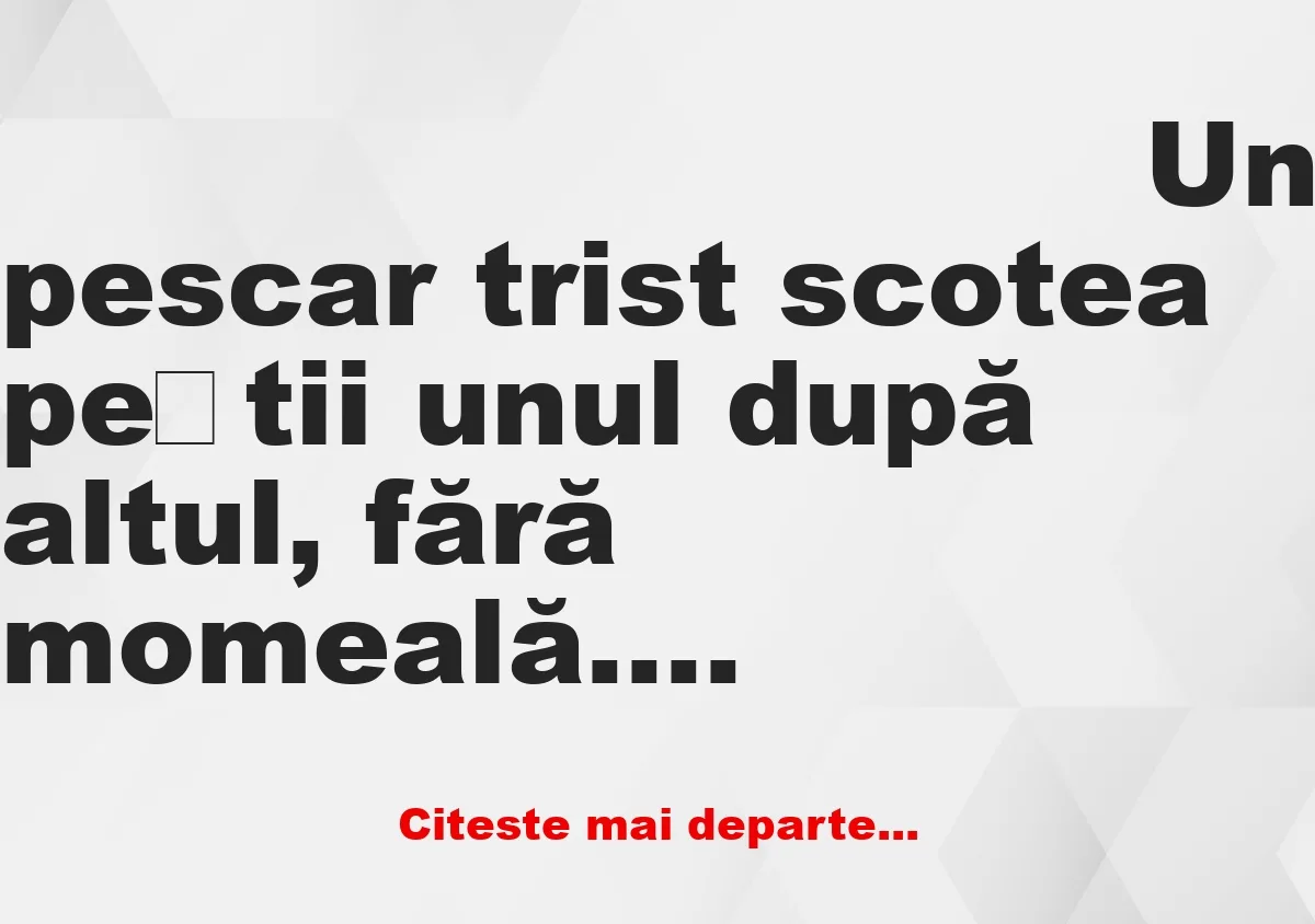 Banc: Un pescar trist scotea peștii unul după altul, fără momeală Banc: Un pescar trist scotea peștii unul după altul, fără momeală