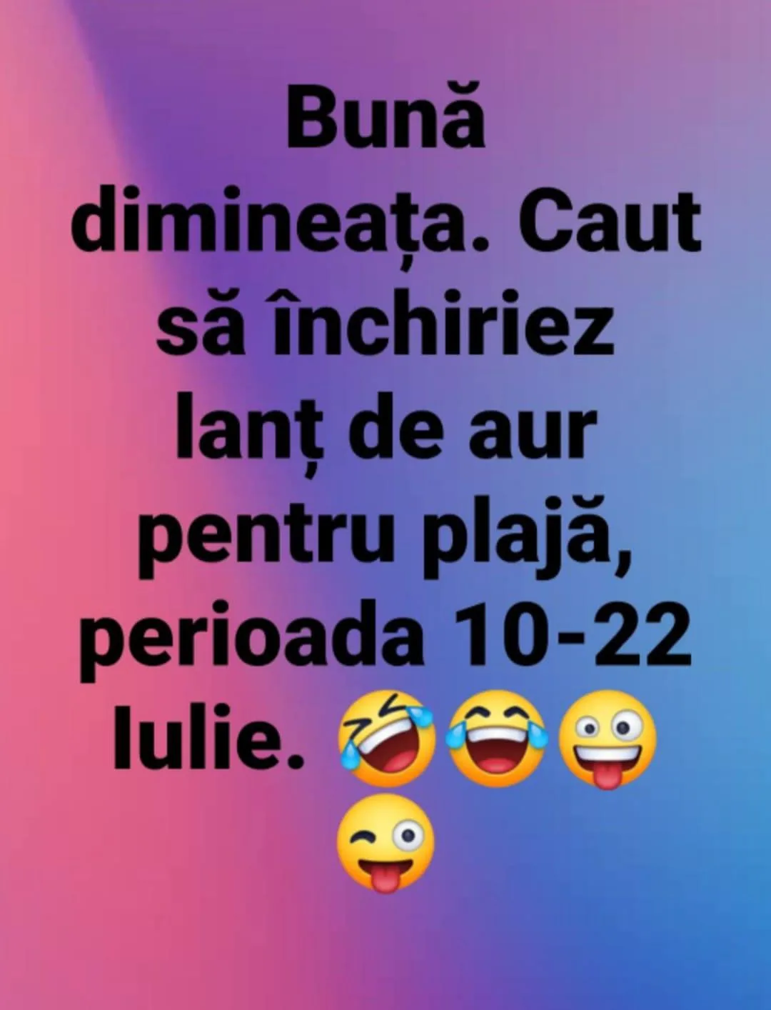 Bună dimineața. Caut să închiriez lanț de aur pentru plajă...