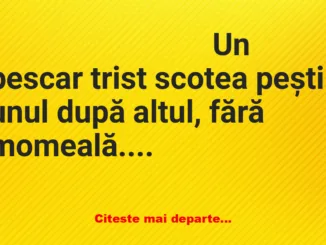 Banc: Un pescar trist scotea peștii unul după altul Banc: Un pescar trist scotea peștii unul după altul