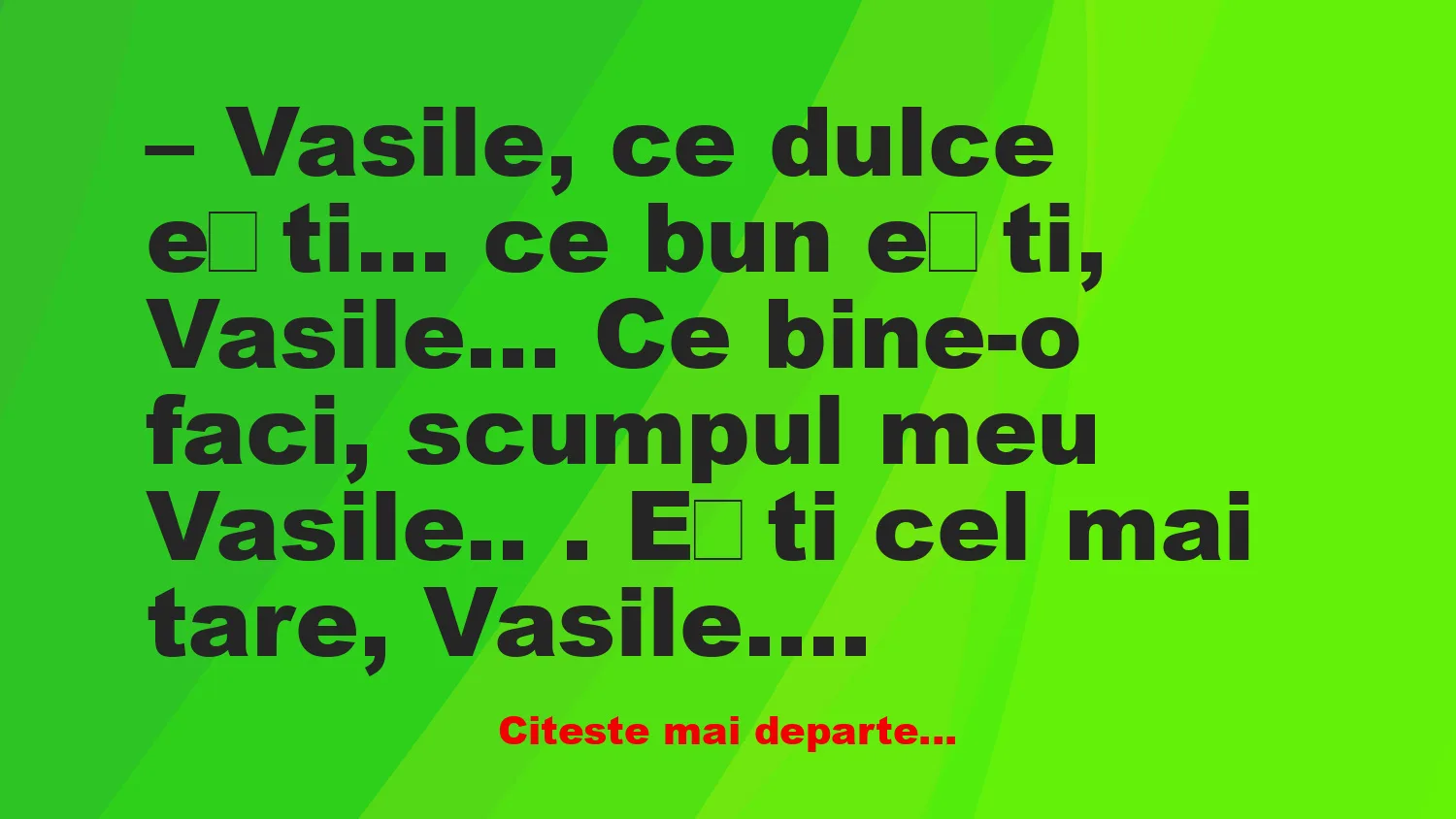 Banc: O tipă îşi laudă iubitul: – Vasile, ce dulce ești…