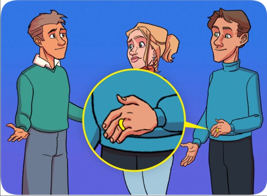 Detective puzzle showing which of the two men is the husband