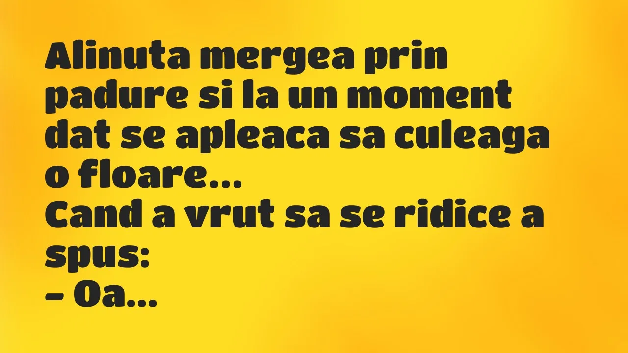 Banc: Alinuta mergea prin padure si la un moment dat se apleaca sa culeaga…