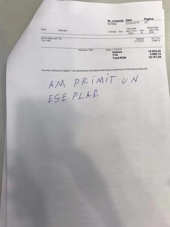 Am primit un eșe plar