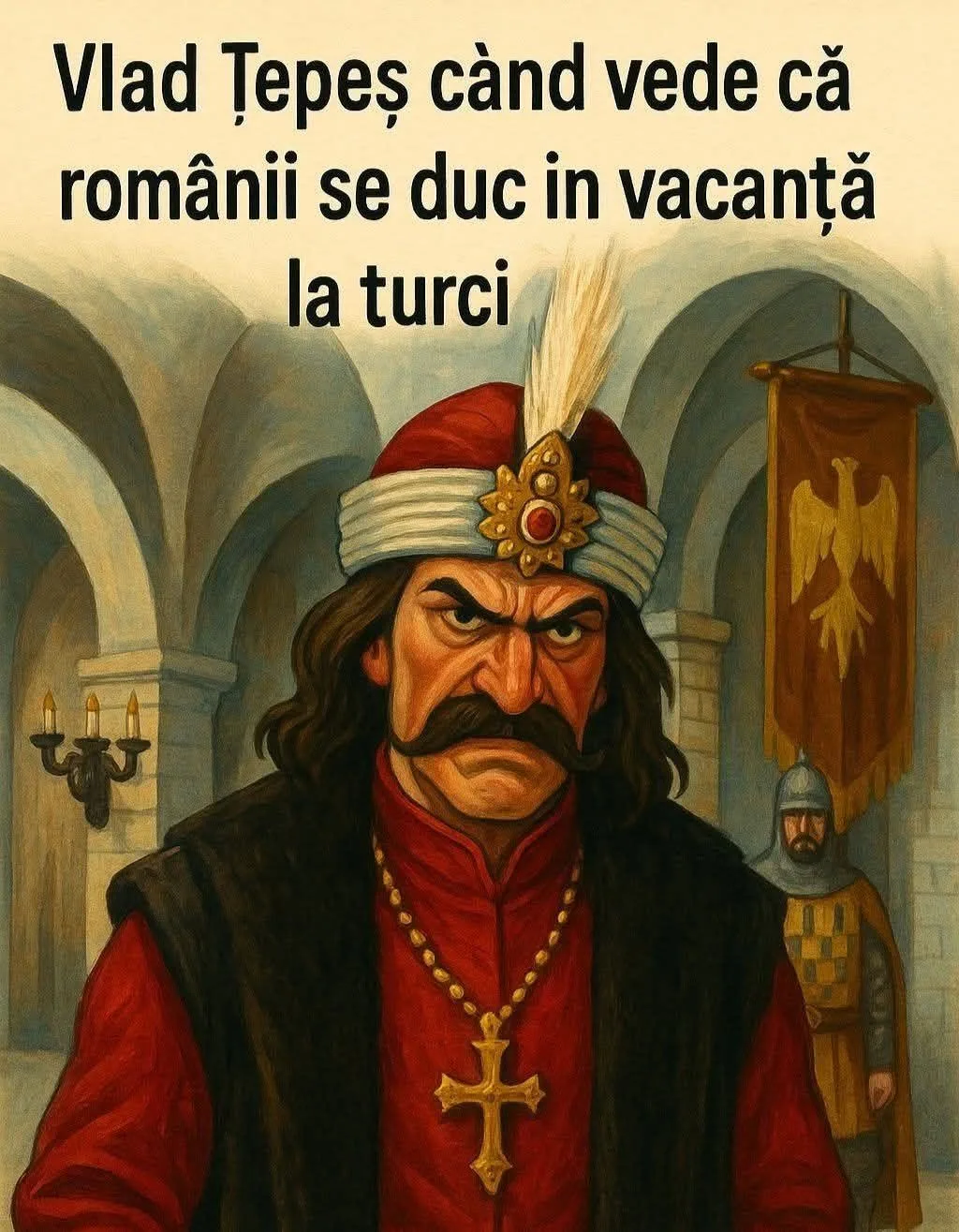 Vlad Țepeș cånd vede că românii se duc in vacanță la turci