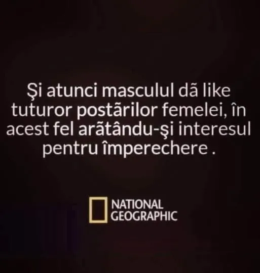 Și atunci masculul dă like tuturor postărilor femelei...