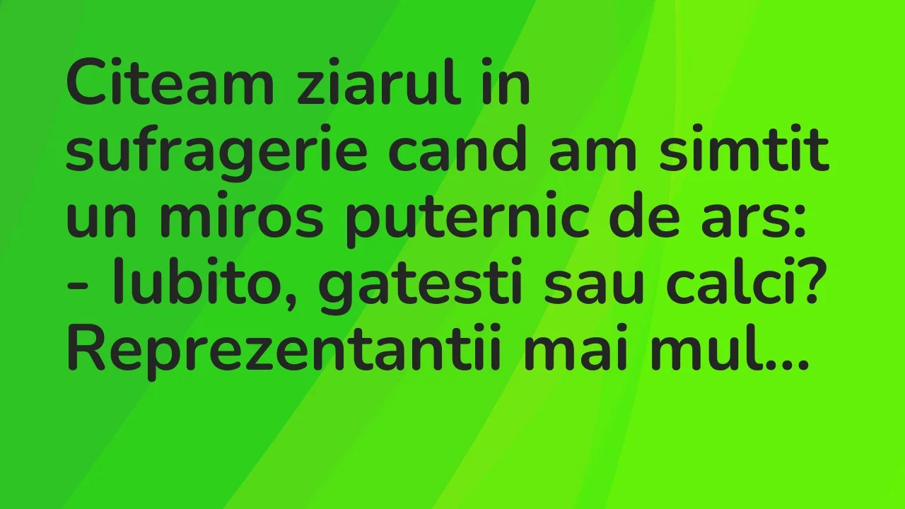 Bancuri: Citeam ziarul in sufragerie cand am simtit un miros puternic de ars…