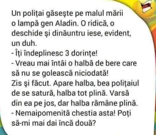 Un polițai găsește pe malul mării o lampă gen Aladin...