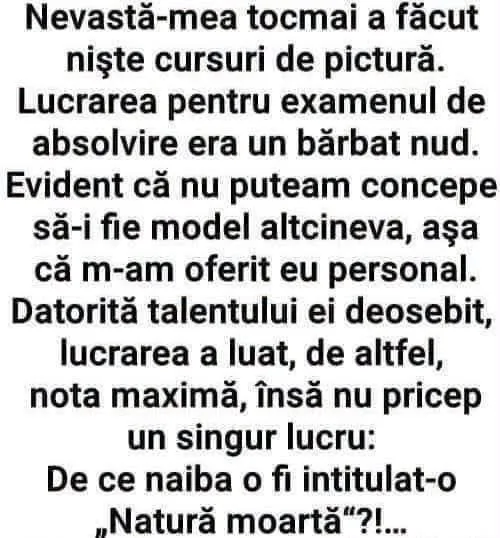 De ce naiba o fi intitulat-o „Natură moartă”?!