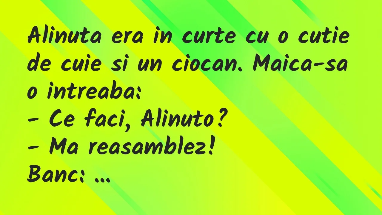 Banc: Alinuta era in curte cu o cutie de cuie si un ciocan. Maica-sa…