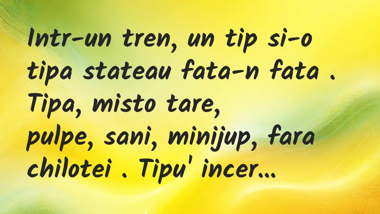 Banc: Intr-un tren, un tip si-o tipa stateau fata-n fata . Tipa, misto tare…