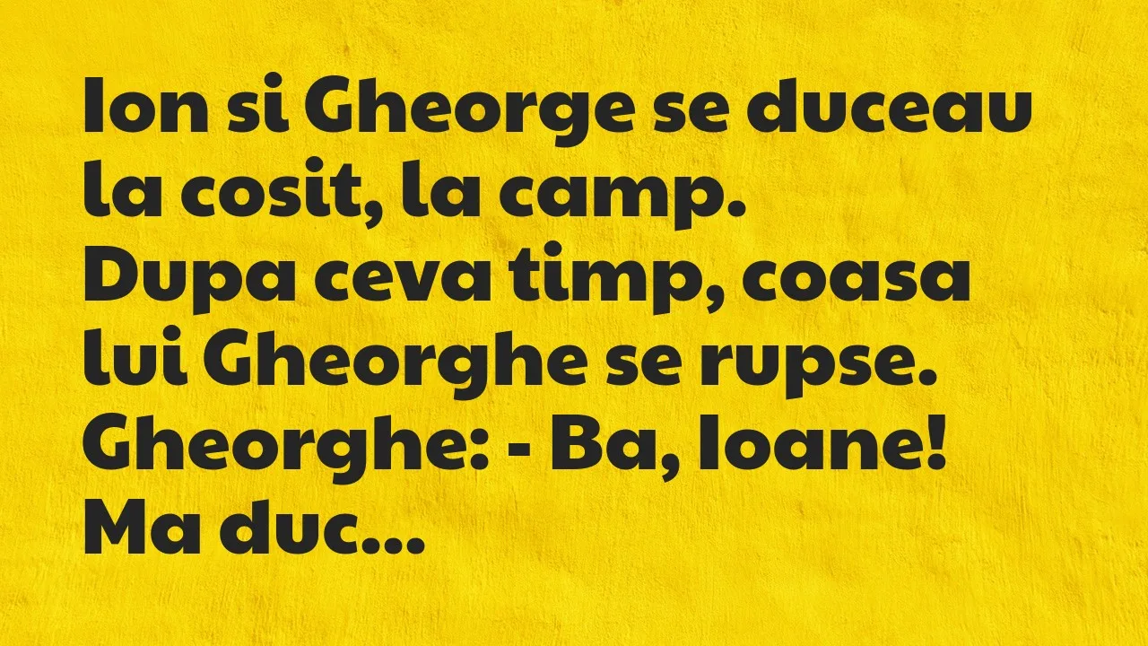 Banc: Ion si Gheorge se duceau la cosit, la camp…