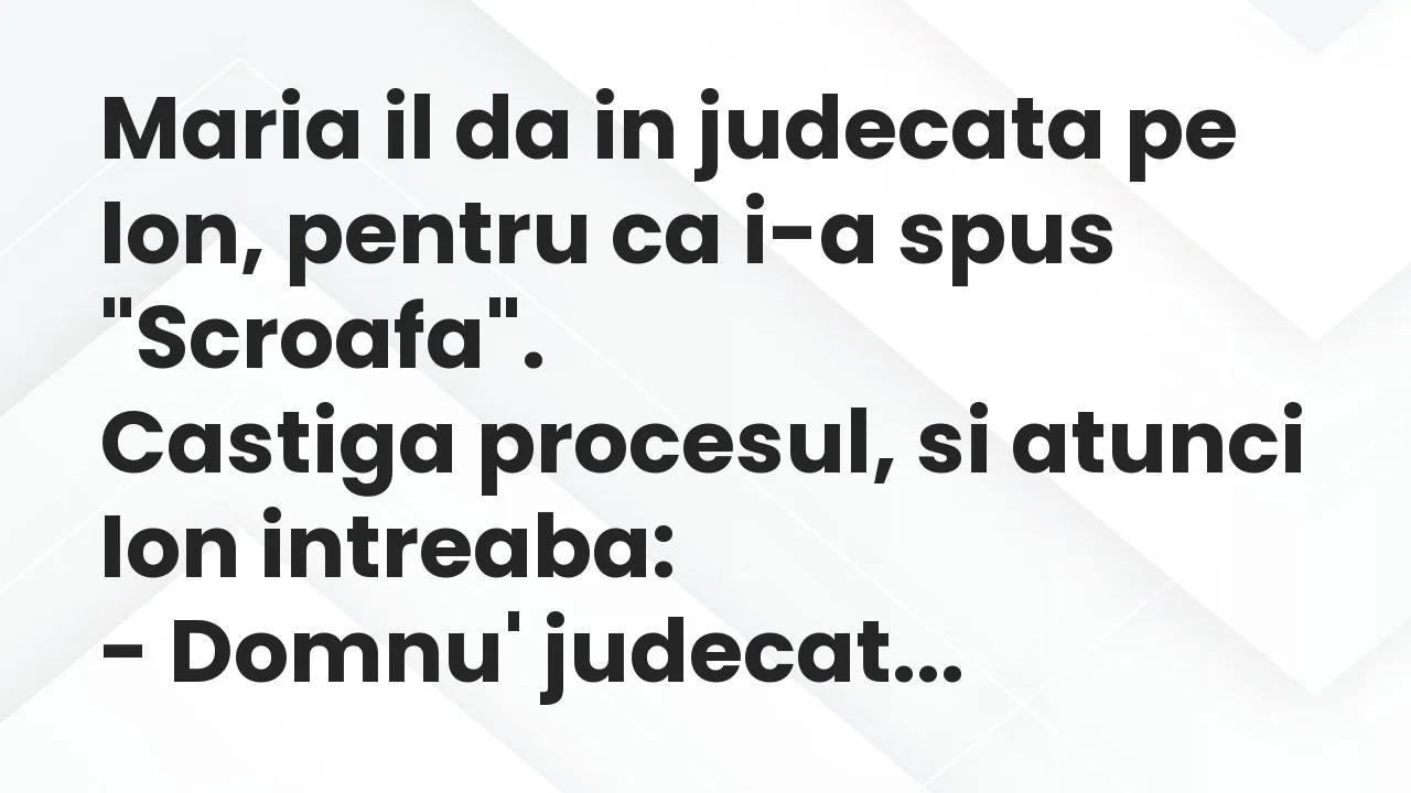 Banc: Maria il da in judecata pe Ion, pentru ca i-a spus “Scroafa…