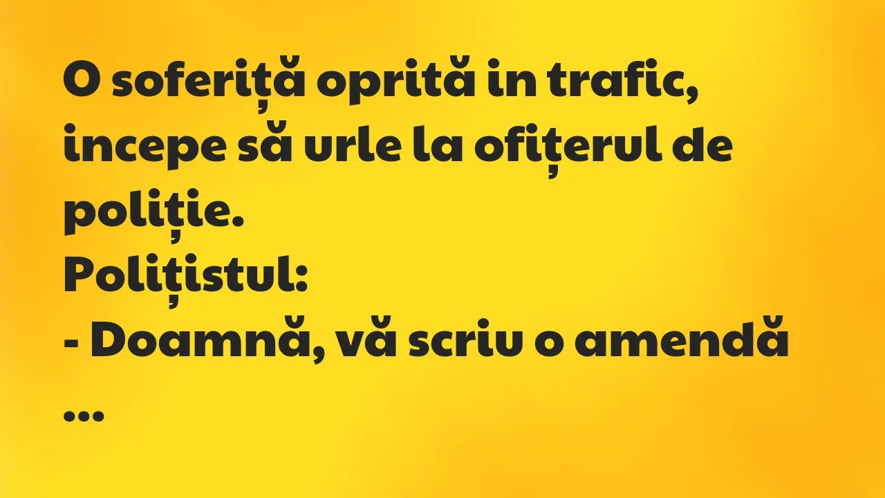 Banc: O soferiță oprită in trafic, incepe să urle la ofițerul de poliție…