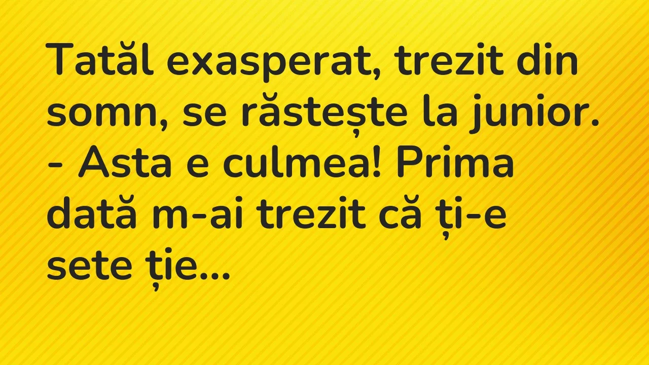 Banc: Tatăl exasperat, trezit din somn, se răstește la junior…