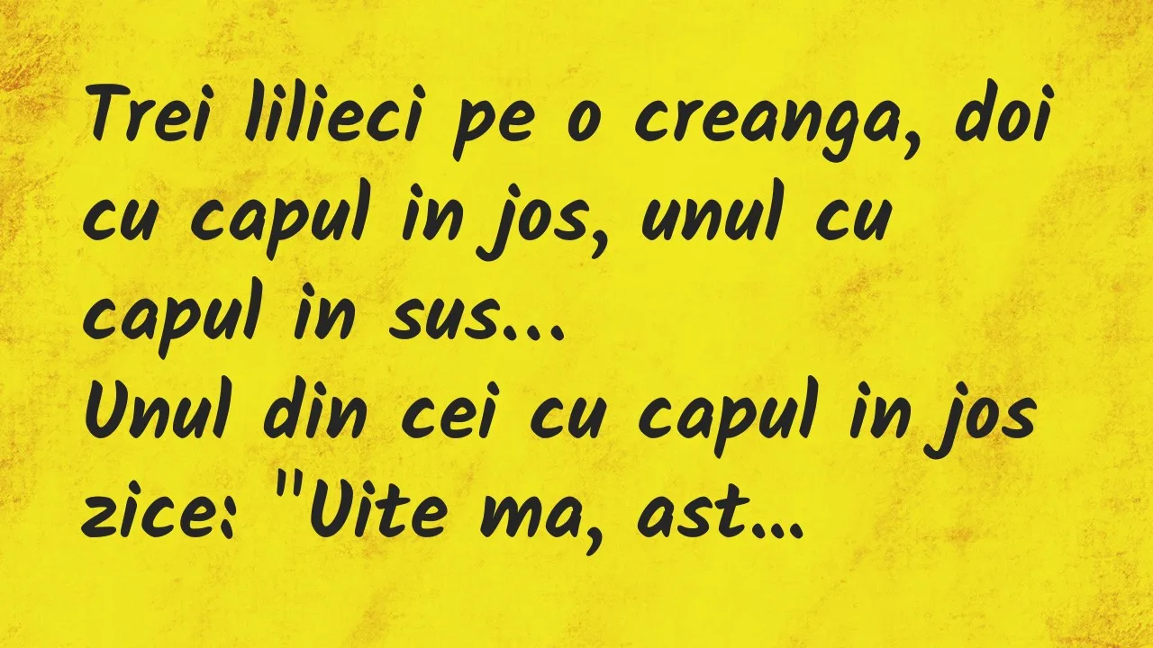 Banc: Trei lilieci pe o creanga, doi cu capul in jos, unul cu capul in sus…