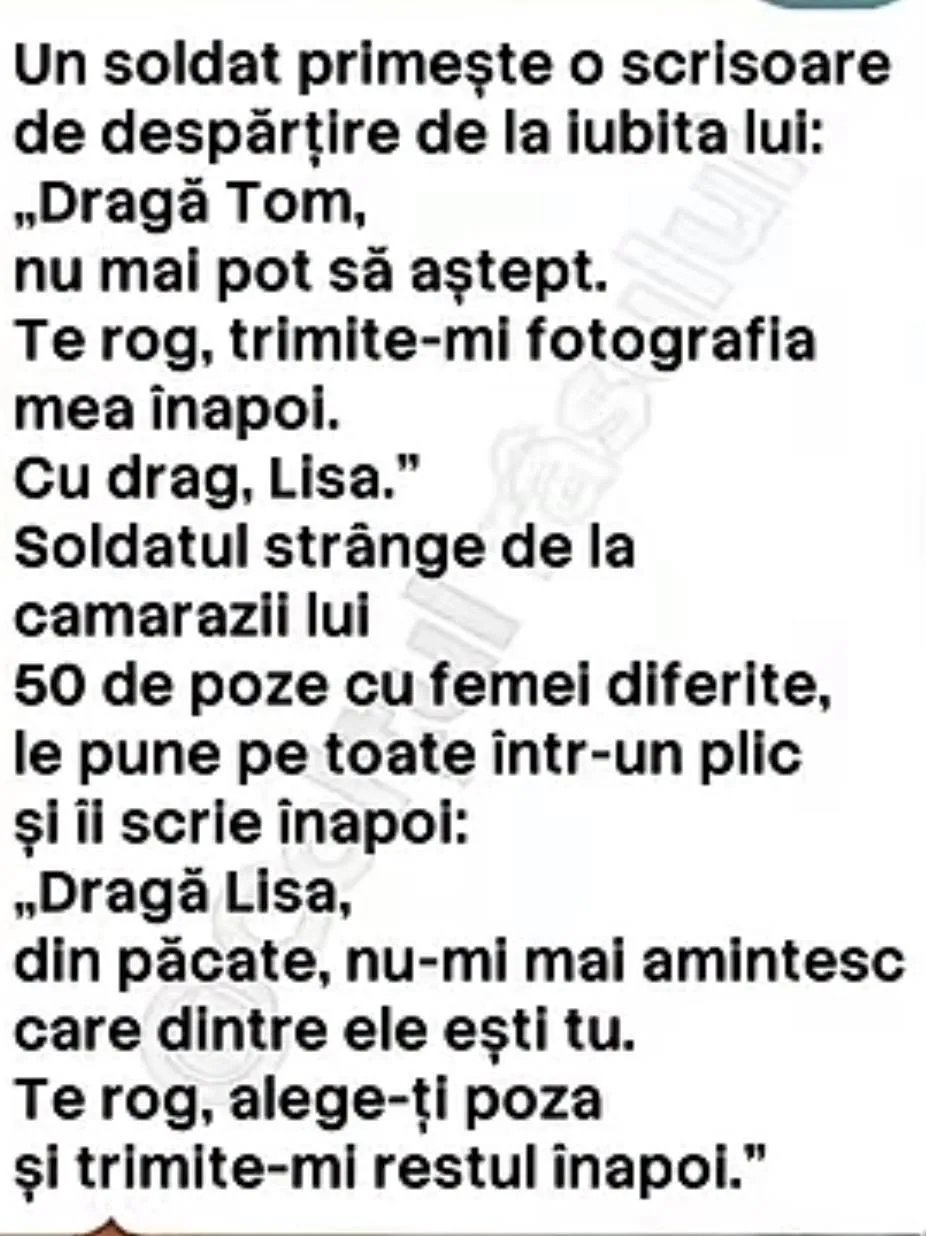 Un soldat primește o scrisoare de despărțire de la iubita lui...