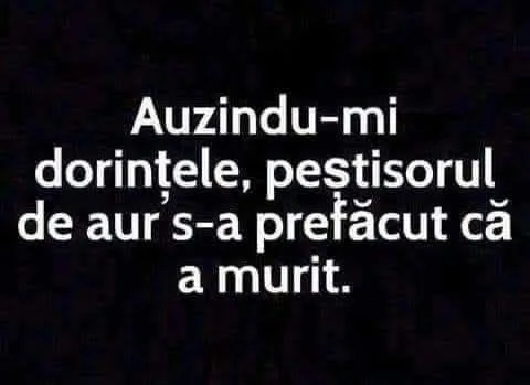 Auzindu-mi dorințele, peștișorul de aur s-a prefăcut că a murit.