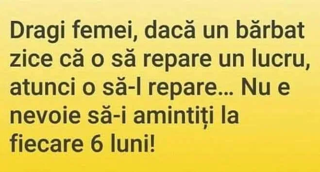 Dragi femei, dacă un bărbat zice că o să repare un lucru...