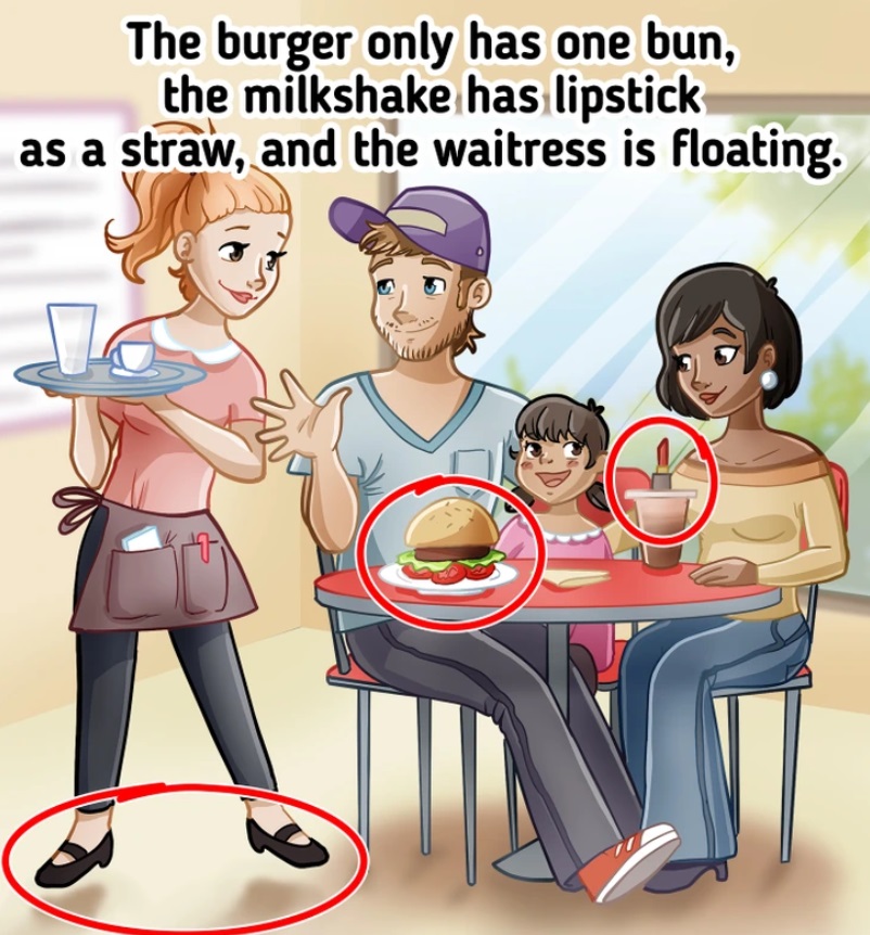 hibakereso-fejtoro | Marie Claire Spot-the-mistake puzzle in a fast-food restaurant