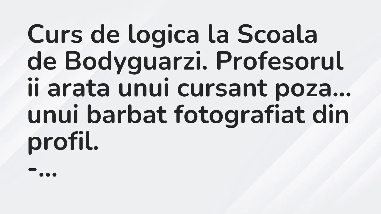 Banc: Curs de logica la Scoala de Bodyguarzi. Profesorul ii arata unui…