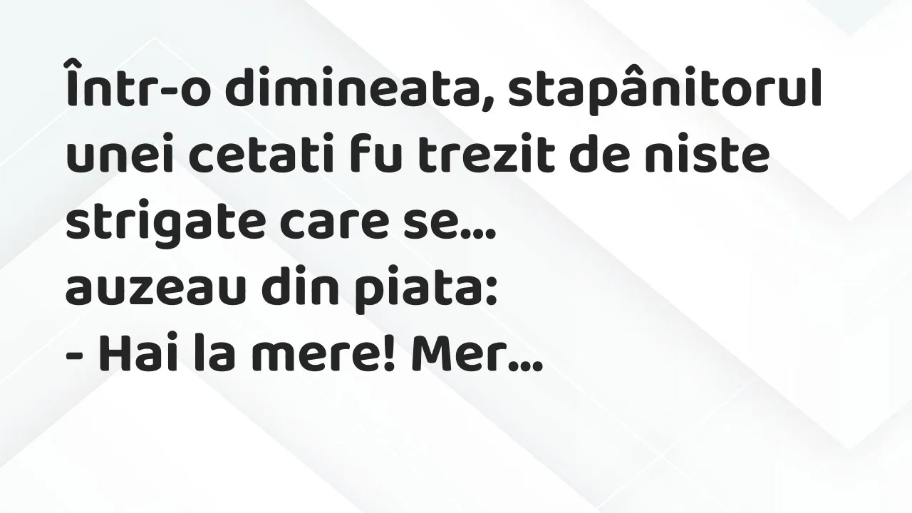 Banc: Într-o dimineata, stapânitorul unei cetati fu trezit de niste strigate…