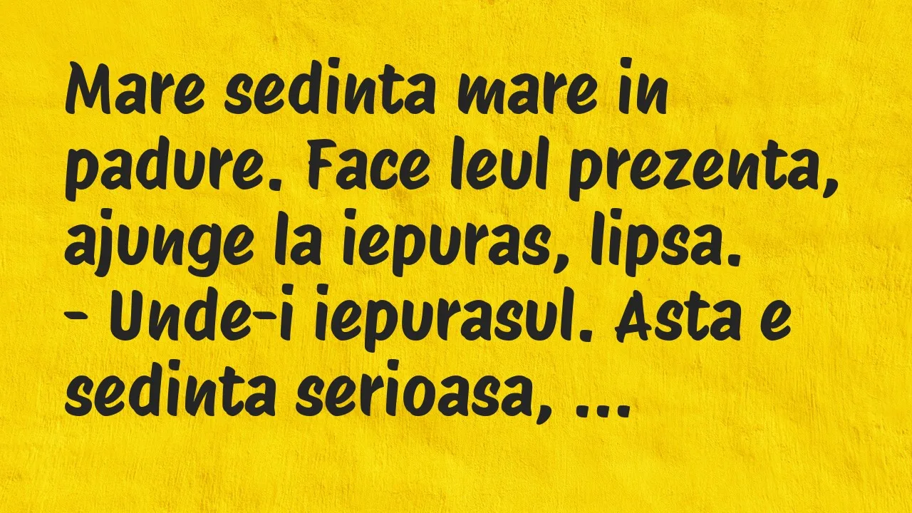 Banc: Mare sedinta mare in padure. Face leul prezenta, ajunge la iepuras…