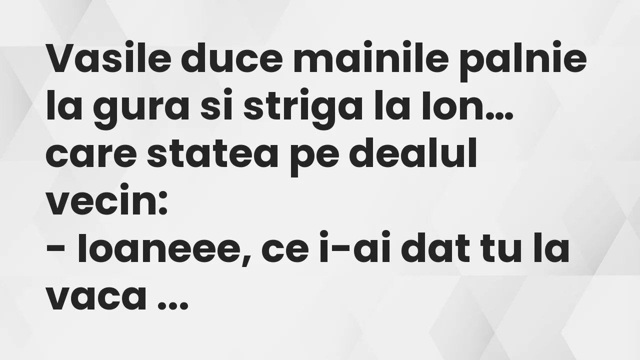 Bancuri: Vasile duce mainile palnie la gura si striga la Ion…